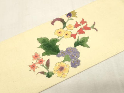 平和屋着物●九寸名古屋帯　紬地　草花文　正絹　逸品　未使用　CABG2806dy