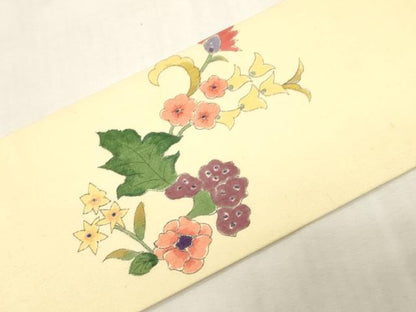 平和屋着物●九寸名古屋帯　紬地　草花文　正絹　逸品　未使用　CABG2806dy