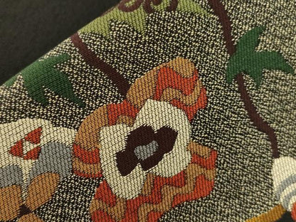 平和屋着物●九寸名古屋帯　草花文　黒地　正絹　逸品　CABG2810dy