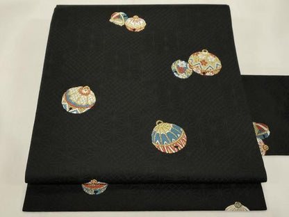 平和屋着物●九寸名古屋帯　唐織　鈴　黒地　金糸　正絹　逸品　CABG2811dy