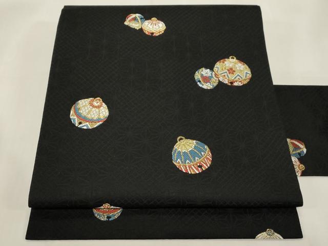 平和屋着物●九寸名古屋帯　唐織　鈴　黒地　金糸　正絹　逸品　CABG2811dy