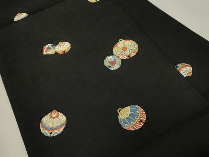 平和屋着物●九寸名古屋帯　唐織　鈴　黒地　金糸　正絹　逸品　CABG2811dy