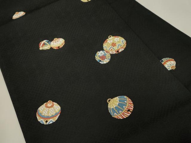 平和屋着物●九寸名古屋帯　唐織　鈴　黒地　金糸　正絹　逸品　CABG2811dy