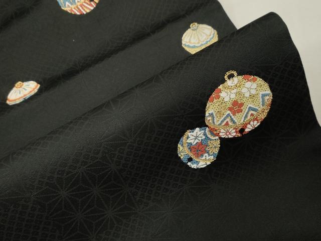 平和屋着物●九寸名古屋帯　唐織　鈴　黒地　金糸　正絹　逸品　CABG2811dy