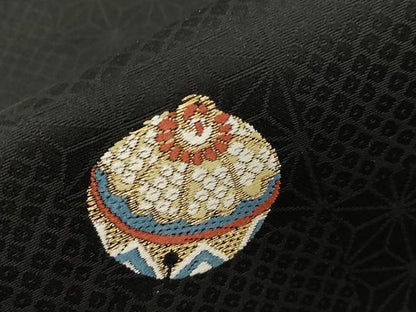 平和屋着物●九寸名古屋帯　唐織　鈴　黒地　金糸　正絹　逸品　CABG2811dy
