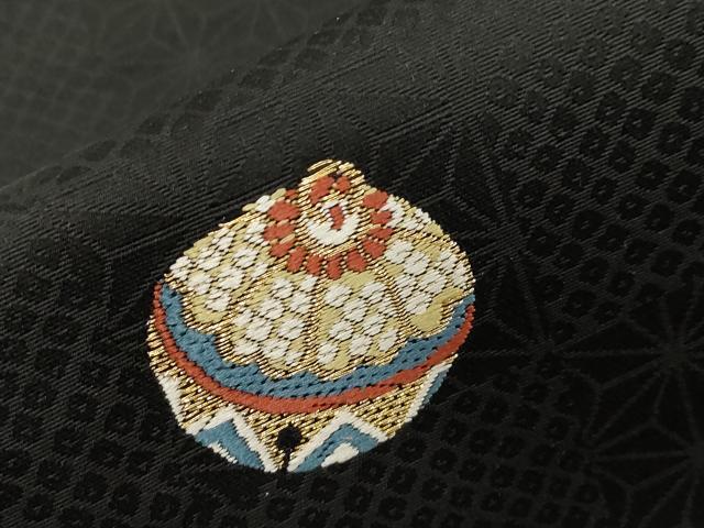 平和屋着物●九寸名古屋帯　唐織　鈴　黒地　金糸　正絹　逸品　CABG2811dy