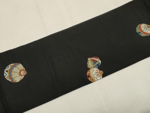 平和屋着物●九寸名古屋帯　唐織　鈴　黒地　金糸　正絹　逸品　CABG2811dy