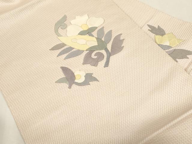 平和屋着物●本場筑前博多織　八寸名古屋帯　作家物　パッチワーク　草花文　銀糸　正絹　逸品　CABG2812dy