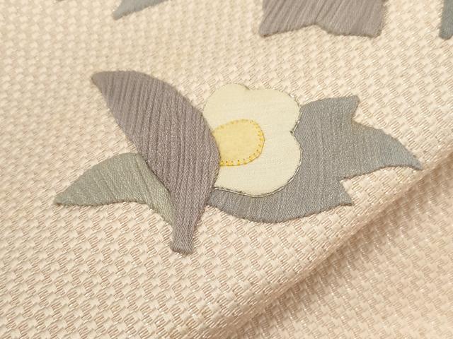 平和屋着物●本場筑前博多織　八寸名古屋帯　作家物　パッチワーク　草花文　銀糸　正絹　逸品　CABG2812dy
