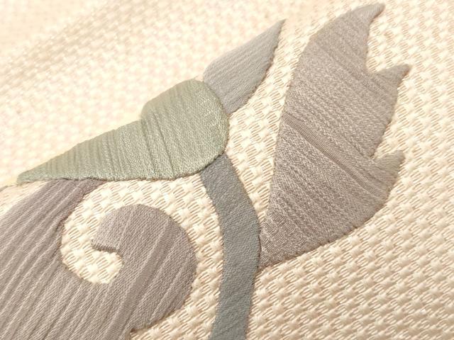 平和屋着物●本場筑前博多織　八寸名古屋帯　作家物　パッチワーク　草花文　銀糸　正絹　逸品　CABG2812dy