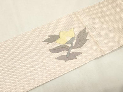 平和屋着物●本場筑前博多織　八寸名古屋帯　作家物　パッチワーク　草花文　銀糸　正絹　逸品　CABG2812dy