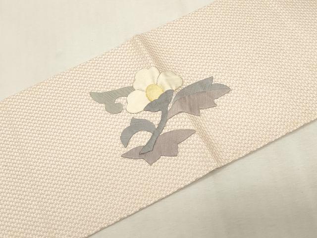 平和屋着物●本場筑前博多織　八寸名古屋帯　作家物　パッチワーク　草花文　銀糸　正絹　逸品　CABG2812dy