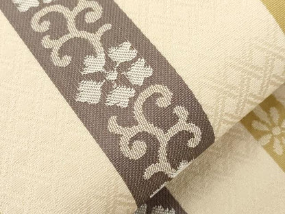 平和屋着物●九寸名古屋帯　花唐草間道　正絹　逸品　CABG2814dy