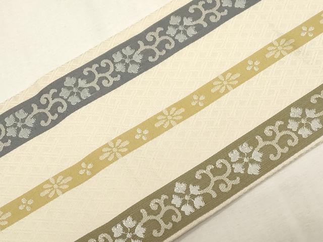 平和屋着物●九寸名古屋帯　花唐草間道　正絹　逸品　CABG2814dy