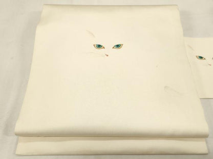 平和屋着物●塩瀬　九寸名古屋帯　作家物　手描き　猫　正絹　逸品　CABG2817dy