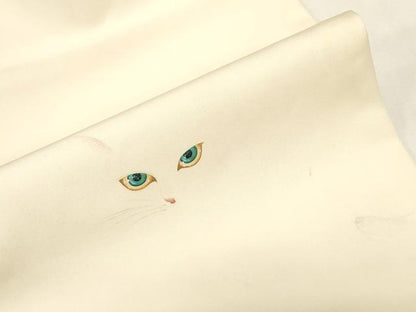 平和屋着物●塩瀬　九寸名古屋帯　作家物　手描き　猫　正絹　逸品　CABG2817dy