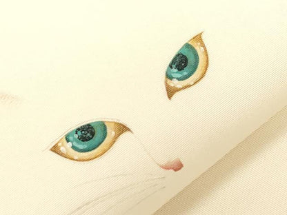 平和屋着物●塩瀬　九寸名古屋帯　作家物　手描き　猫　正絹　逸品　CABG2817dy