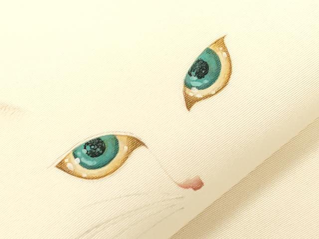 平和屋着物●塩瀬　九寸名古屋帯　作家物　手描き　猫　正絹　逸品　CABG2817dy