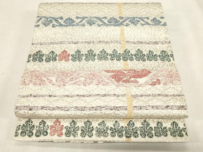 平和屋着物●本場筑前博多織　八寸名古屋帯　横段草木鳥文　銀糸　正絹　逸品　未使用　CABG2819dy