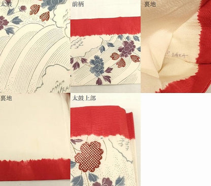 平和屋着物●摺型友禅　京都　多ち花 　全通柄九寸名古屋帯　絞り　立波草花文　正絹　逸品　CABG2825dy