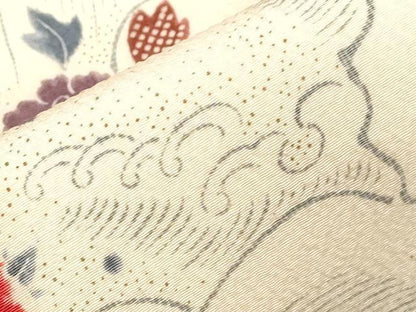 平和屋着物●摺型友禅　京都　多ち花 　全通柄九寸名古屋帯　絞り　立波草花文　正絹　逸品　CABG2825dy