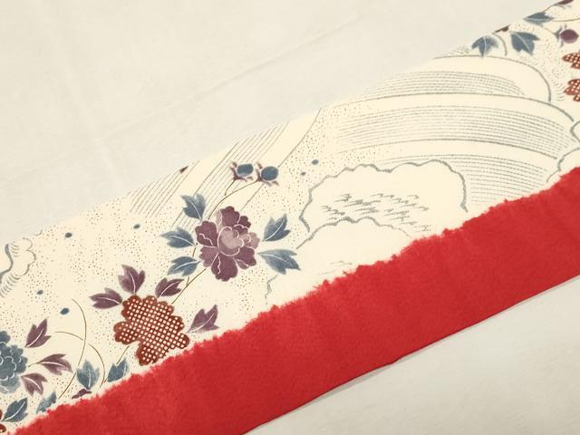平和屋着物●摺型友禅　京都　多ち花 　全通柄九寸名古屋帯　絞り　立波草花文　正絹　逸品　CABG2825dy