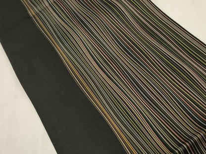 平和屋着物●本場筑前博多織　八寸名古屋帯　縞　黒地　正絹　逸品　未使用　CABG2826dy