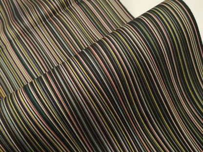 平和屋着物●本場筑前博多織　八寸名古屋帯　縞　黒地　正絹　逸品　未使用　CABG2826dy