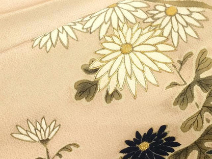 平和屋着物●九寸名古屋帯　手描き　駒刺繍　草花文　鬼しぼ縮緬　正絹　逸品　CABG2827dy