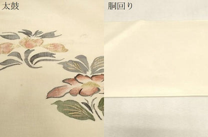 平和屋着物●九寸名古屋帯　すくい織　草花文　金糸　正絹　逸品　CABG2828dy