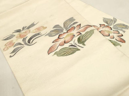 平和屋着物●九寸名古屋帯　すくい織　草花文　金糸　正絹　逸品　CABG2828dy