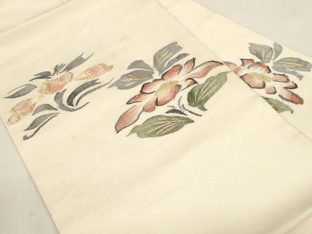 平和屋着物●九寸名古屋帯　すくい織　草花文　金糸　正絹　逸品　CABG2828dy