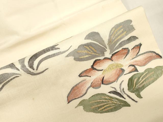 平和屋着物●九寸名古屋帯　すくい織　草花文　金糸　正絹　逸品　CABG2828dy