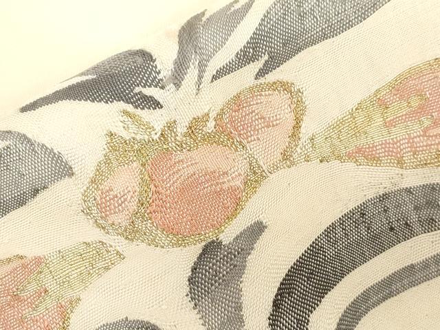 平和屋着物●九寸名古屋帯　すくい織　草花文　金糸　正絹　逸品　CABG2828dy