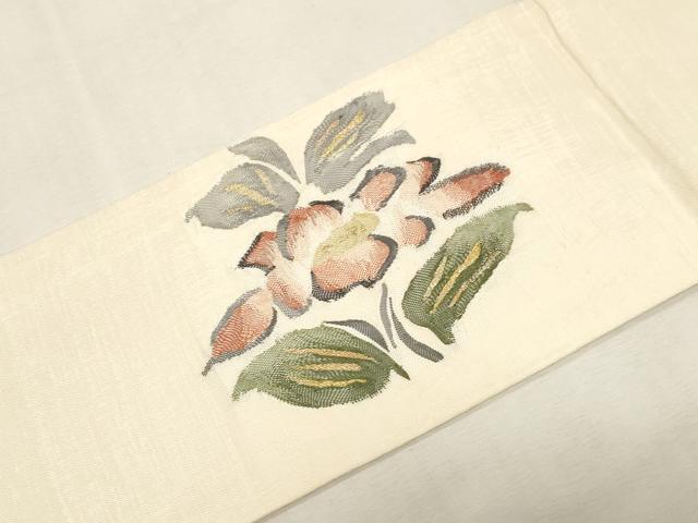 平和屋着物●九寸名古屋帯　すくい織　草花文　金糸　正絹　逸品　CABG2828dy