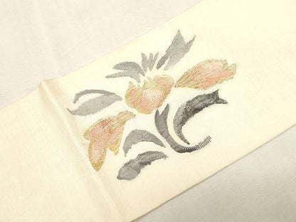 平和屋着物●九寸名古屋帯　すくい織　草花文　金糸　正絹　逸品　CABG2828dy