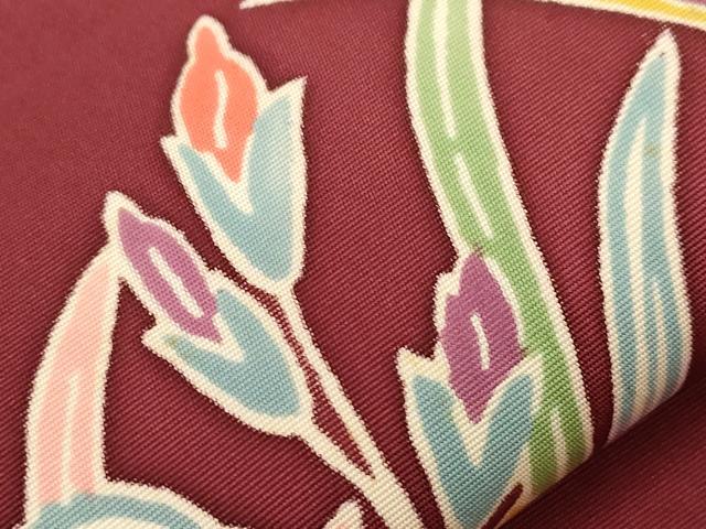 平和屋着物●塩瀬　九寸名古屋帯　型染め　流水草花文　正絹　逸品　CABG2829dy