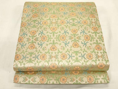 平和屋着物●九寸開き名古屋帯　草花文　金銀糸　正絹　逸品　CABG2831dy