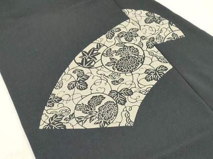 平和屋着物●九寸名古屋帯　作家物　伊勢型染　地紙草花丸文　鬼しぼ縮緬　正絹　逸品　CABG2833dy