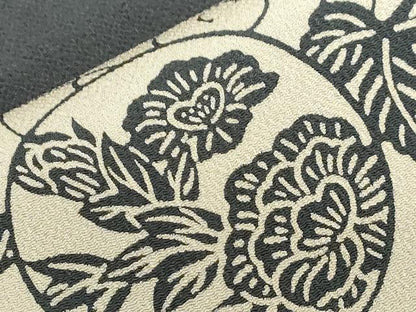 平和屋着物●九寸名古屋帯　作家物　伊勢型染　地紙草花丸文　鬼しぼ縮緬　正絹　逸品　CABG2833dy