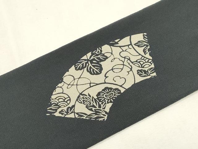 平和屋着物●九寸名古屋帯　作家物　伊勢型染　地紙草花丸文　鬼しぼ縮緬　正絹　逸品　CABG2833dy
