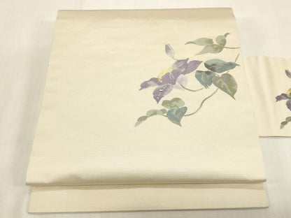 平和屋着物●九寸名古屋帯　草花文　金糸　正絹　逸品　CABG2834dy