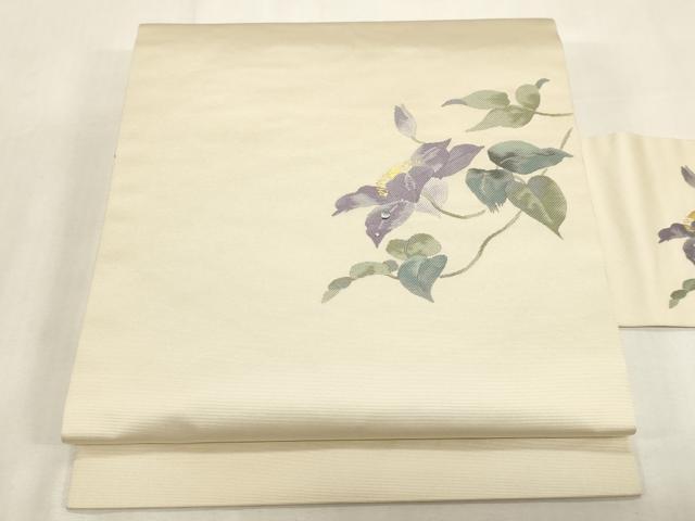 平和屋着物●九寸名古屋帯　草花文　金糸　正絹　逸品　CABG2834dy