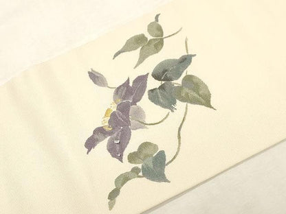 平和屋着物●九寸名古屋帯　草花文　金糸　正絹　逸品　CABG2834dy