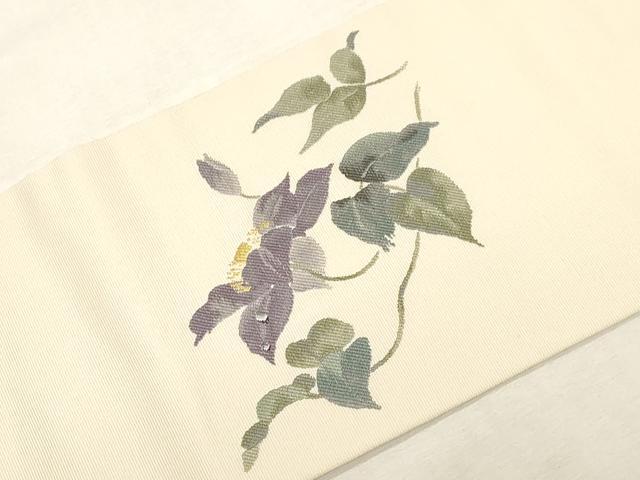 平和屋着物●九寸名古屋帯　草花文　金糸　正絹　逸品　CABG2834dy