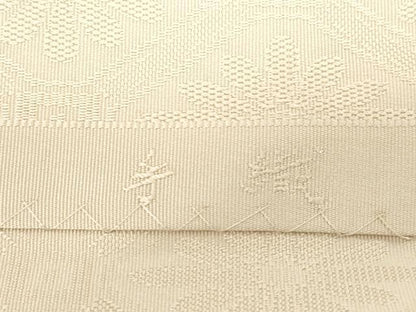 平和屋着物●西陣　河村織物　河村つづれ　八寸名古屋帯　手織　蜀甲花文　白橡色　証紙付き　正絹　逸品　CABG2835dy