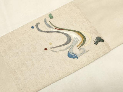 平和屋着物●九寸名古屋帯　すくい織　流水鳥文　正絹　逸品　CABG2836dy