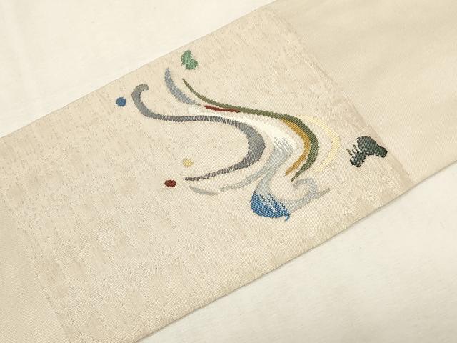 平和屋着物●九寸名古屋帯　すくい織　流水鳥文　正絹　逸品　CABG2836dy