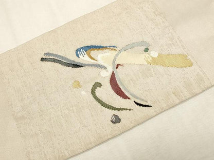 平和屋着物●九寸名古屋帯　すくい織　流水鳥文　正絹　逸品　CABG2836dy