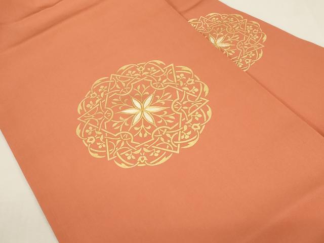 平和屋着物●塩瀬　九寸名古屋帯　駒刺繍　正倉院花文　金彩　正絹　逸品　CABG2837dy